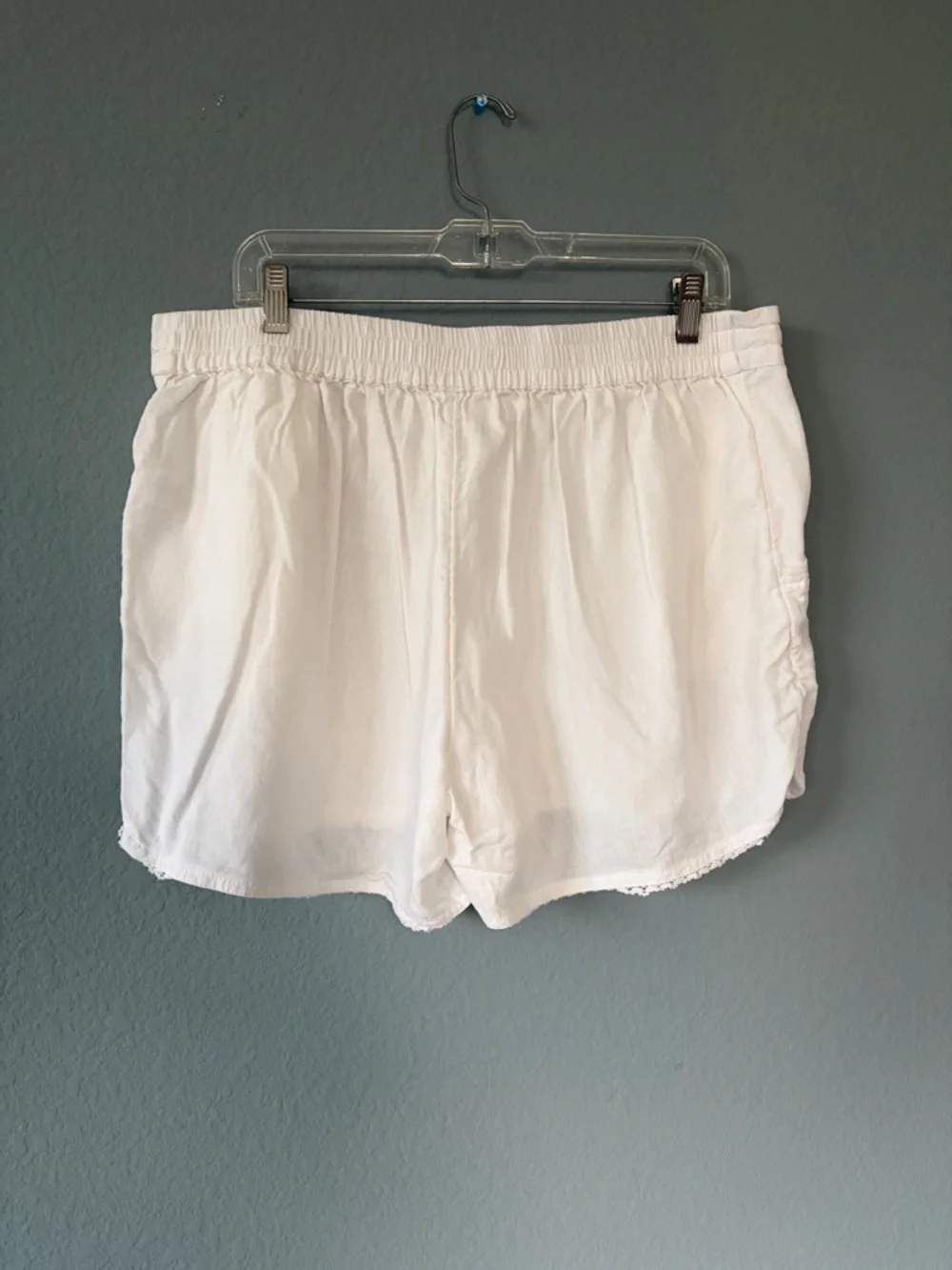 White Women's Linen Drawstring Shorts - Picture 3 of 3